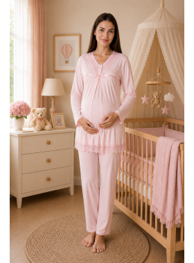 Effortt 4032 PUDRA Dantelli Lohusa Pijama Takım
